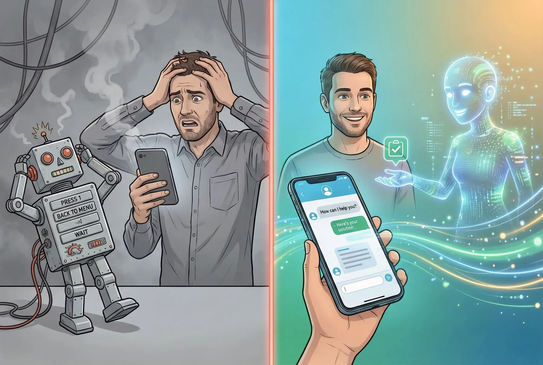 Сравнение умного AI-агента и обычного кнопочного бота